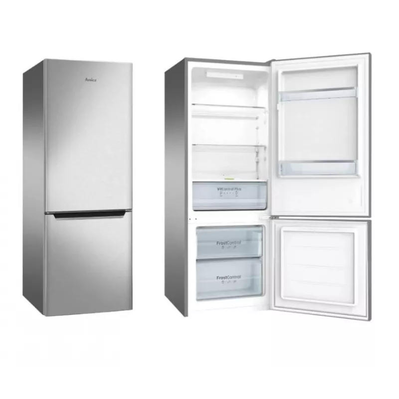 Amica FK244.4X(E) frigorífico combinado de instalação livre, congelador em baixo, frigorífico de 153 l, congelador de 52 l, FrostControl, classe energética E