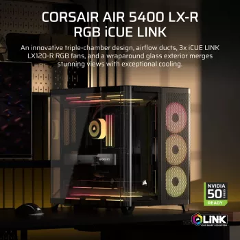 Corsair AIR 5400 LX-R RGB iCUE LINK Midi Tower preto