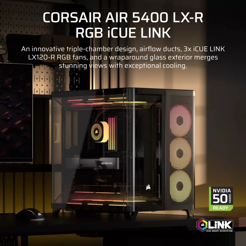 Corsair AIR 5400 LX-R RGB iCUE LINK Midi Tower preto