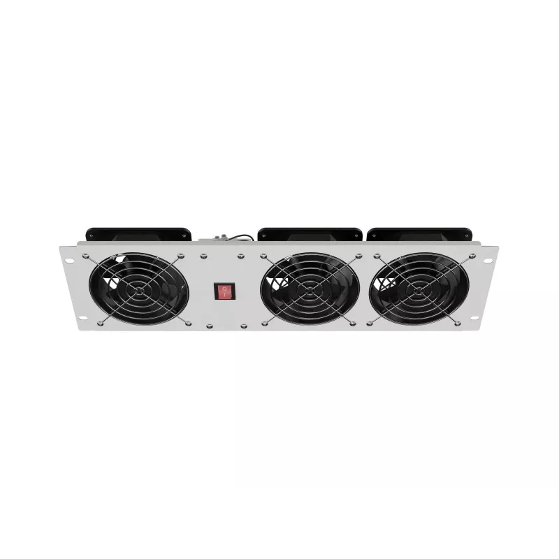 Grelha de ventilação vertical 19 polegadas para armário rack, 3 ventoinhas, 230 V, cinzento