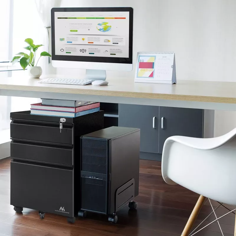 Unidade de gavetas de escritório Maclean MC-850 preto metal 2 gavetas