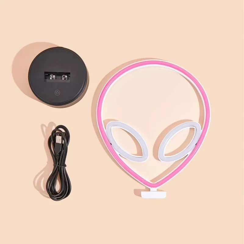 Lâmpada de mesa MANTA SNL86PK Style Neon Lights UFO rosa – lâmpada néon decorativa rosa