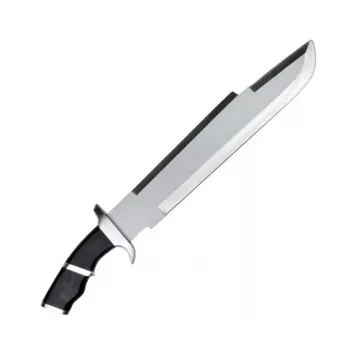 Faca de sobrevivência cinema classic CC-PDT — lâmina de aço inoxidável 375 mm, comprimento total 525 mm, punho de aço inoxidável, bainha de plástico preta, 1 kg