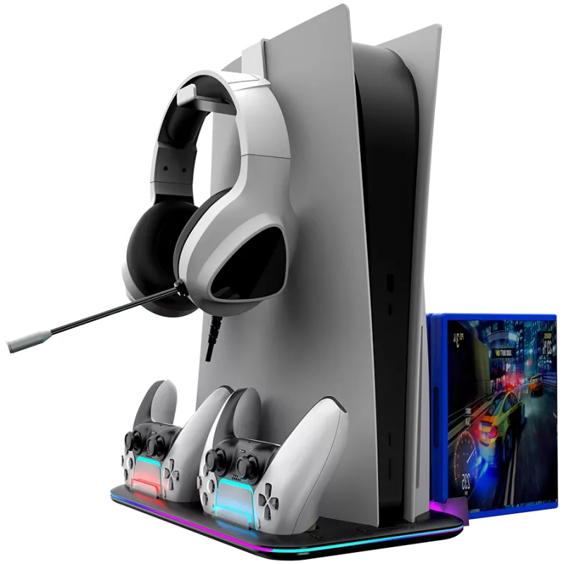 Suporte de arrefecimento CANYON CS-51 RGB para PS5 slim preto com estação de carregamento dupla para comandos