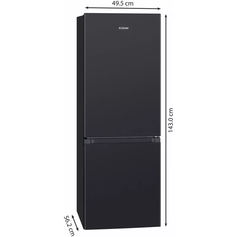 Frigorífico independente BOMANN KG 320.2, 165 l volume total (compartimento de refrigeração 122 l, compartimento de congelação 43 l), preto, classe energética E, 143 cm