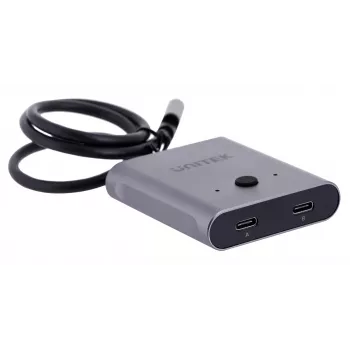Docking station Unitek D1078A — hub USB-C, 2x entrada USB-C, 1x saída USB-C, 100 W PD, suporte 4K, máx. 3480×2160, cinzento