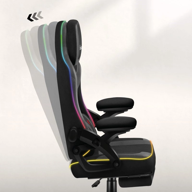 Cadeira gaming huzaro HZ-FORCE 4.6 RGB preto Mesh — ergonómica, altura ajustável, iluminação RGB, assento em tecido, máx. 130 kg