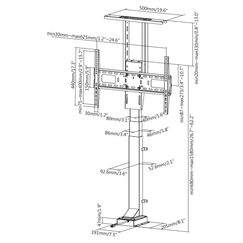 Maclean MC-866 elevador elétrico de TV para 37-65 polegadas (94-165,1 cm), comando, VESA até 600×400, máx. 50 kg, preto