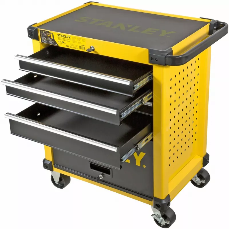 Carrinho de ferramentas Stanley STST74305-1 com 5 gavetas, amarelo/preto, 3 gavetas rasas + 2 gavetas fundas