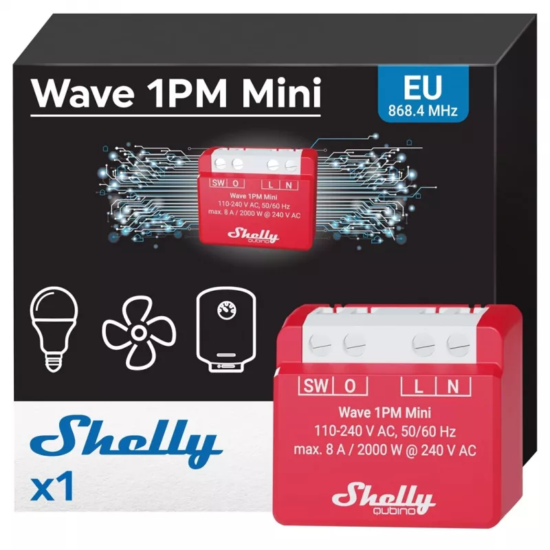 Shelly Wave 1PM Mini LR relé Z-Wave com medição de potência
