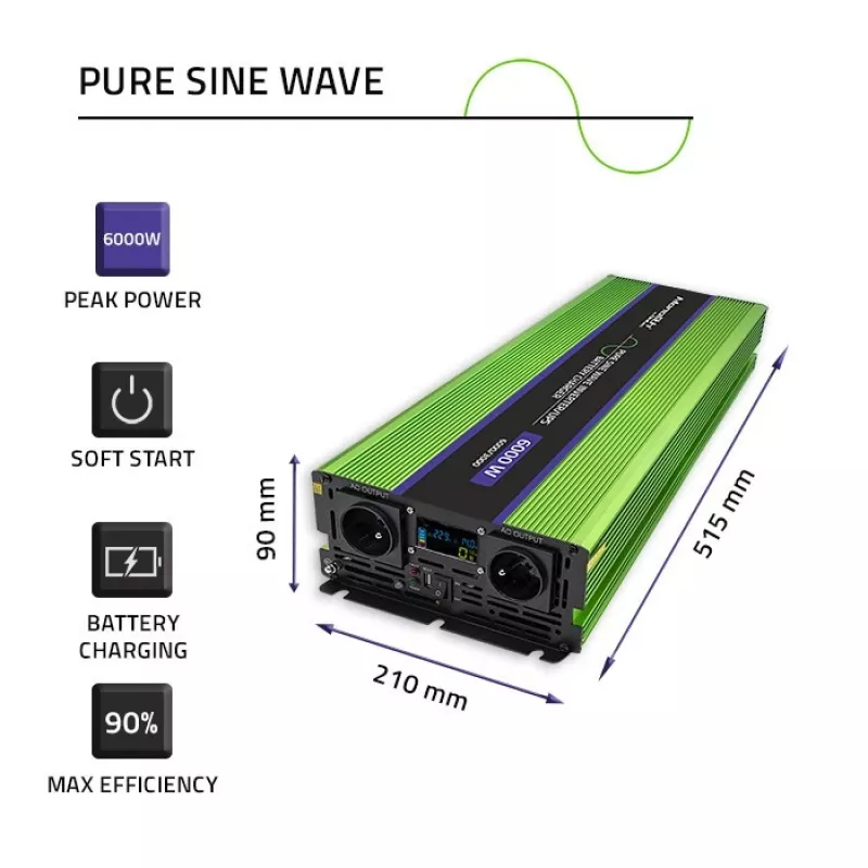 Inversor automóvel Qoltec Monolith 6000 W Verde 12 V