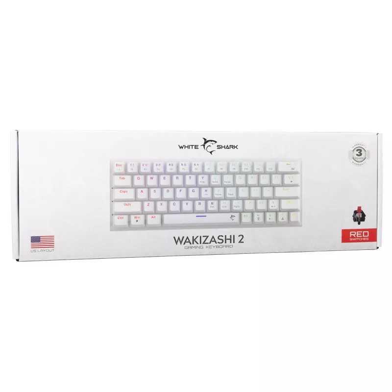 Teclado mecânico White Shark Wakizashi-2 US Red Switch, Tenkeyless/layout US, branco