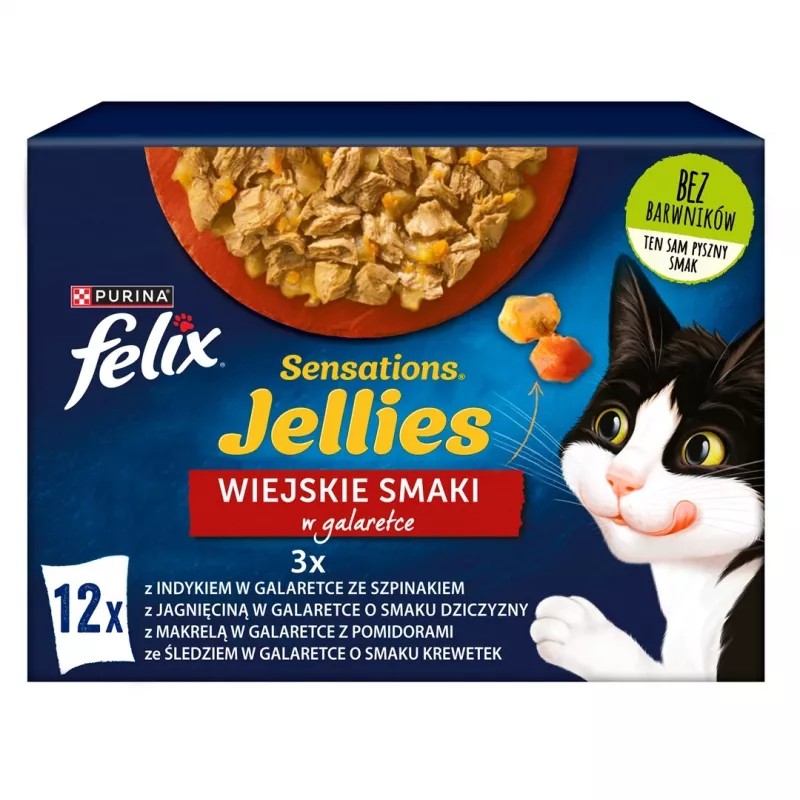 Purina Felix Sensations Mix comida húmida para gatos, 12 x 85 g, peru, cavala, borrego, arenque