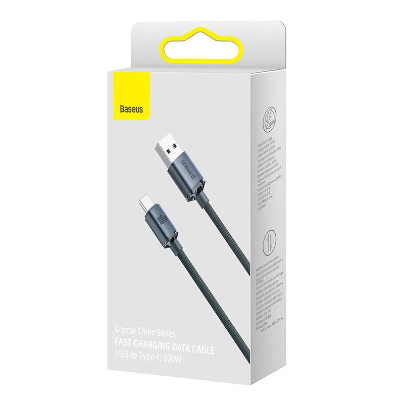 Cabo Baseus Crystal Shine USB para USB-C, 100W, 2m (preto)
