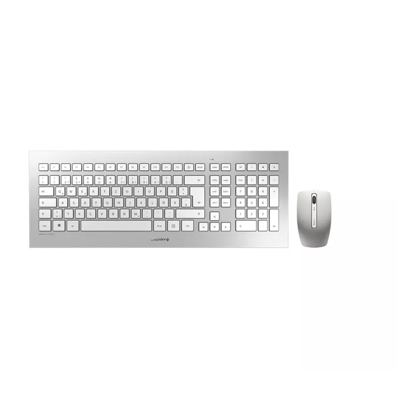 Teclado e rato CHERRY DW 8000 incluídos Office RF sem fios QWERTZ alemão prateado, branco