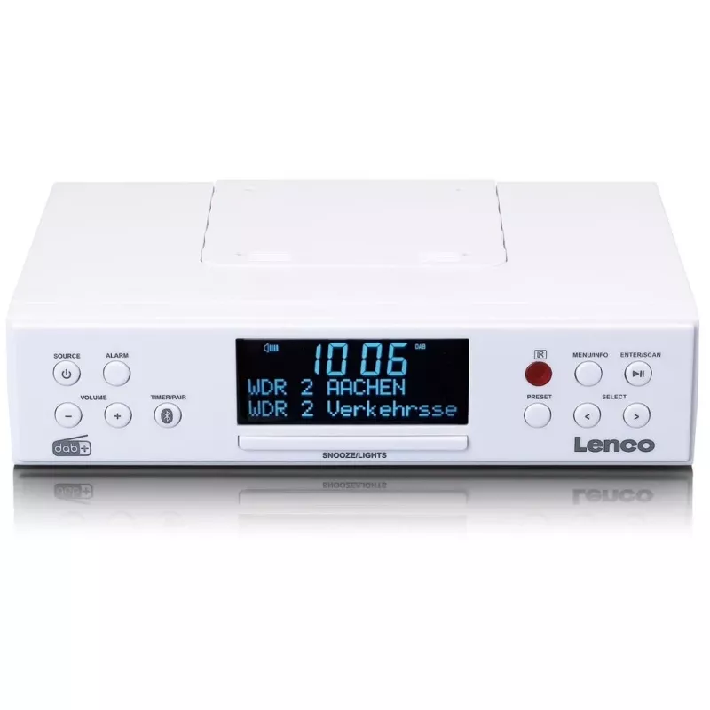 Lenco KCR-190WH rádio de cozinha para montar sob armário com PLL FM, DAB+ e Bluetooth, branco