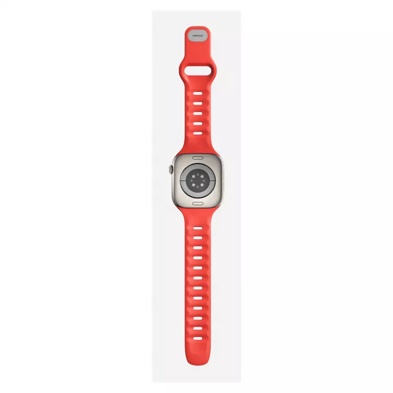 Pulseira Nomad Tempo — borracha vermelha, 18 mm de largura, compatível com pulsos de 135–175 mm