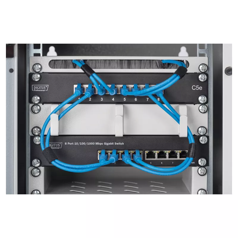 Switch DIGITUS 10 polegadas Gigabit Ethernet 8 portas não gerido - 8x Gigabit RJ45, montável em rack