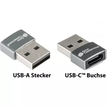 Adaptador Good Connections USB 2.0 macho A para USB-C fêmea caixa de alumínio cinzento (USB-AD203)