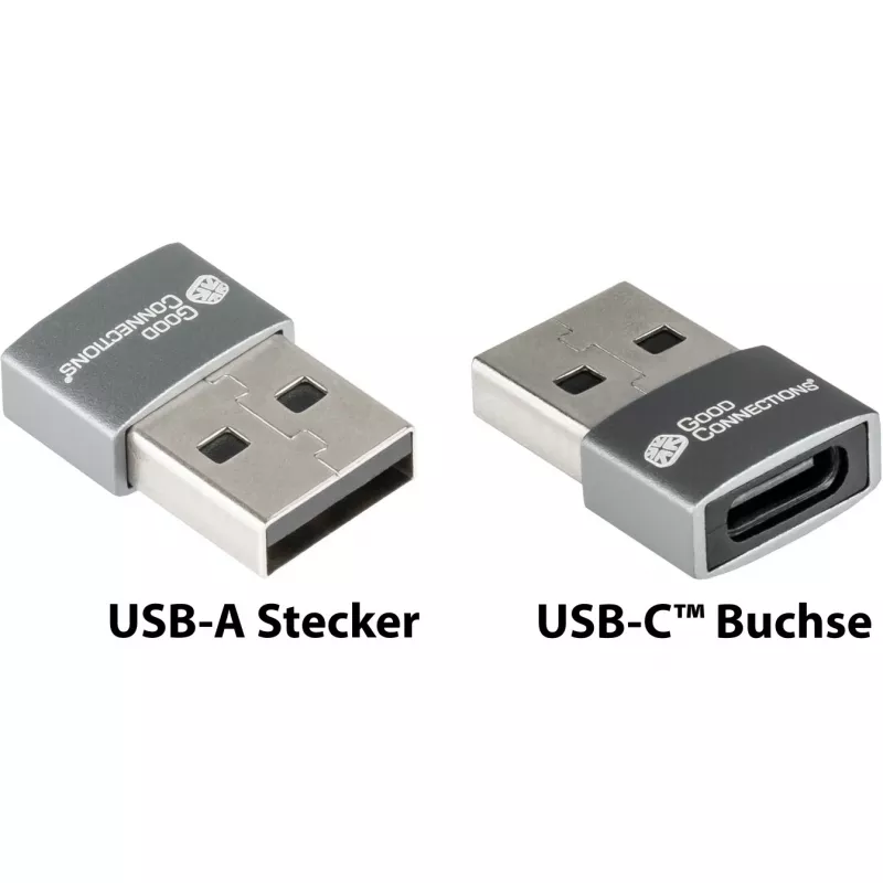 Adaptador Good Connections USB 2.0 macho A para USB-C fêmea caixa de alumínio cinzento (USB-AD203)