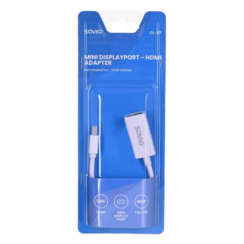 Cabo adaptador de vídeo SAVIO Mini DisplayPort (macho) para HDMI Type-A (fêmea) 0,2 m, branco