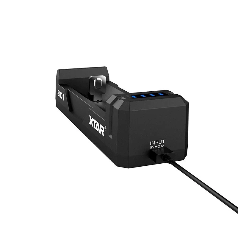 Carregador de baterias XTAR SC1 de slot único USB-C para células Li-Ion 18650, 1 slot, preto