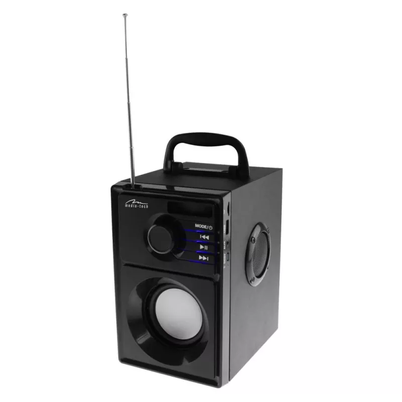 Altifalante portátil MEDIA-TECH MT3179, 20 W (RMS 15 W), Bluetooth 5.1, FM, MicroSD, USB, AUX, Li-Ion, 6 h, caixa de madeira