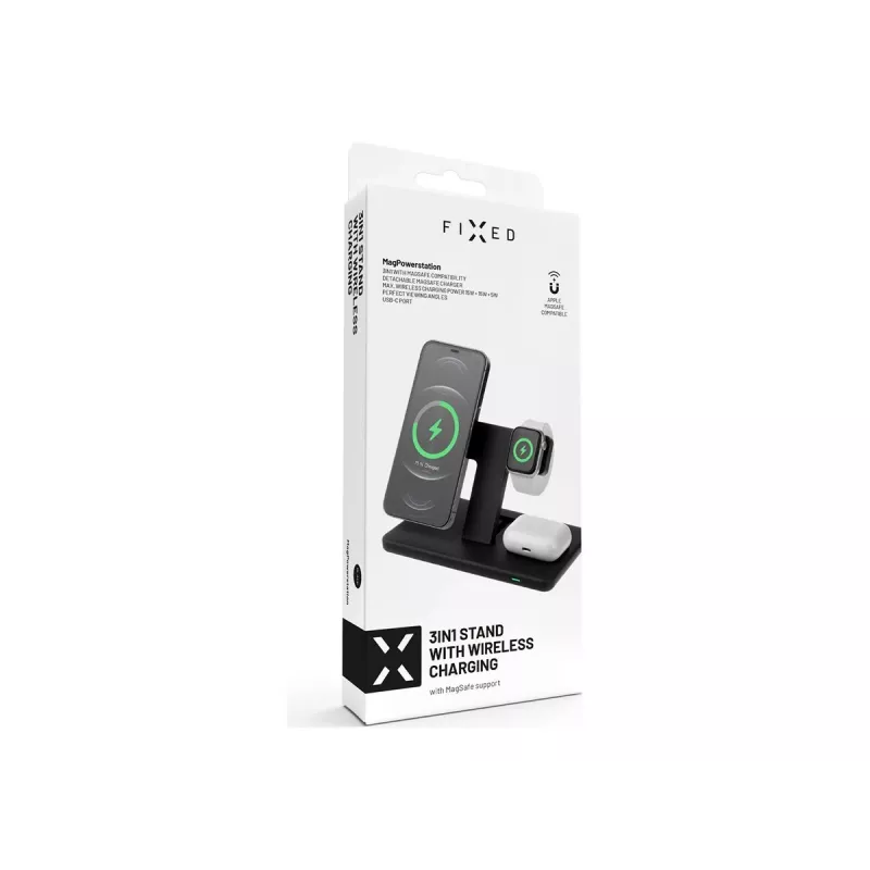 Fixed | Estação de carregamento sem fios MagPowerstation 3 em 1 com suporte MagSafe | FIXMPOS-BK | preto