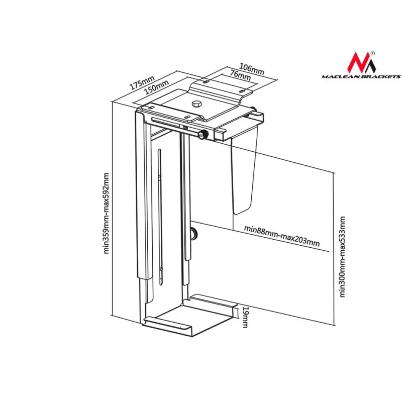 Suporte passivo Maclean MC-713 S cinzento
