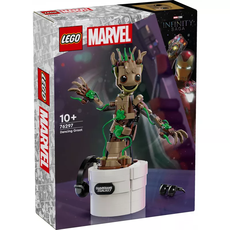 LEGO Marvel Dancing Groot figura de ação animada de construção – Personagem dos Guardiões da Galáxia – conjunto interativo de acionamento manual para crianças – super-herói