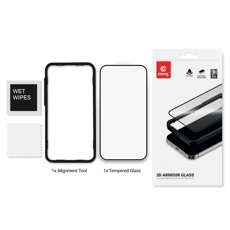 Película de proteção de ecrã em vidro temperado Crong 9H Full Glue para iPhone 16/15