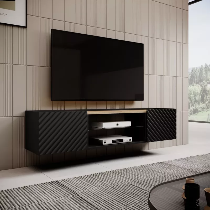 Móvel RTV EF ONDA 180x40x39-58 preto (de pé ou montado na parede)