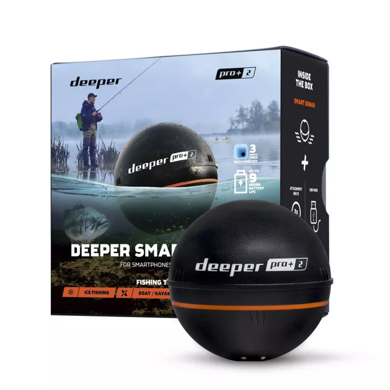 Deeper Smart Sonar PRO+ 2 sonar de pesca lançável, 100/240/675 kHz, profundidade 100 m, Wi-Fi, GPS, até 9 h, preto