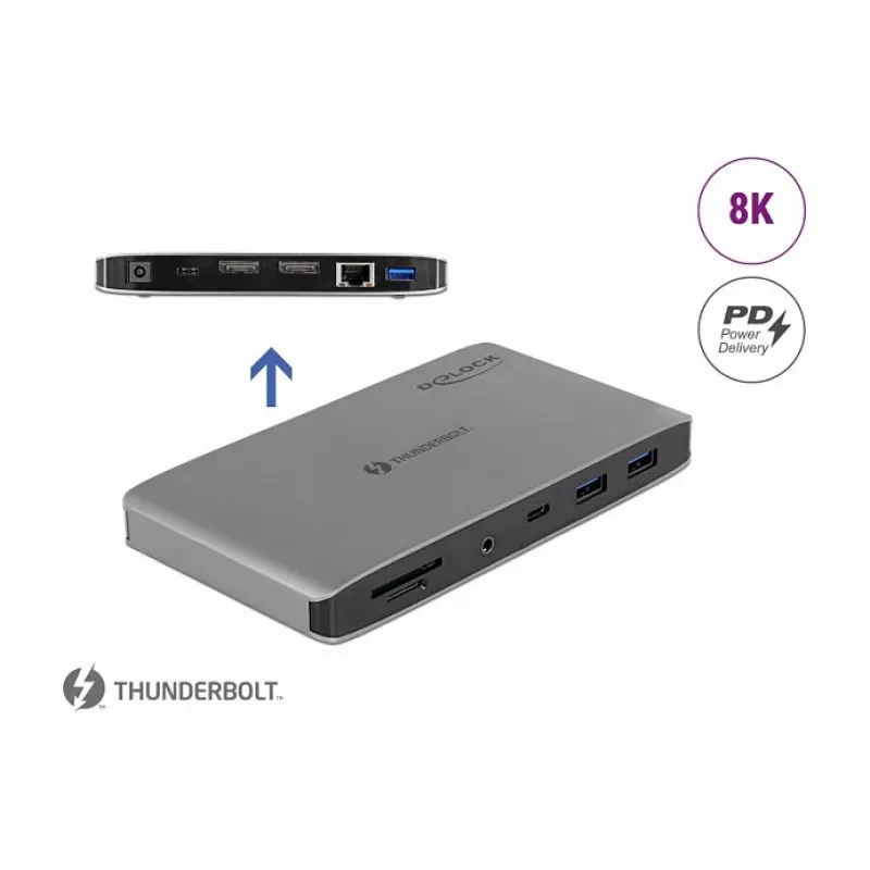 Docking station DeLOCK Thunderbolt 3 8K Dual DisplayPort USB LAN SD áudio PD 3.0