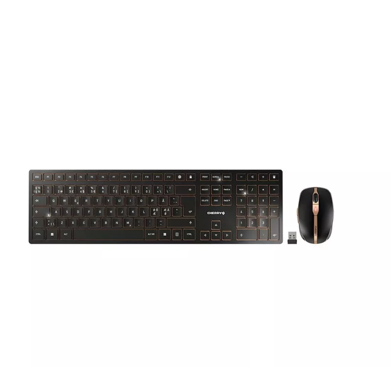 Teclado e rato CHERRY DW 9100 SLIM incluindo universal RF sem fios + Bluetooth Nórdico preto