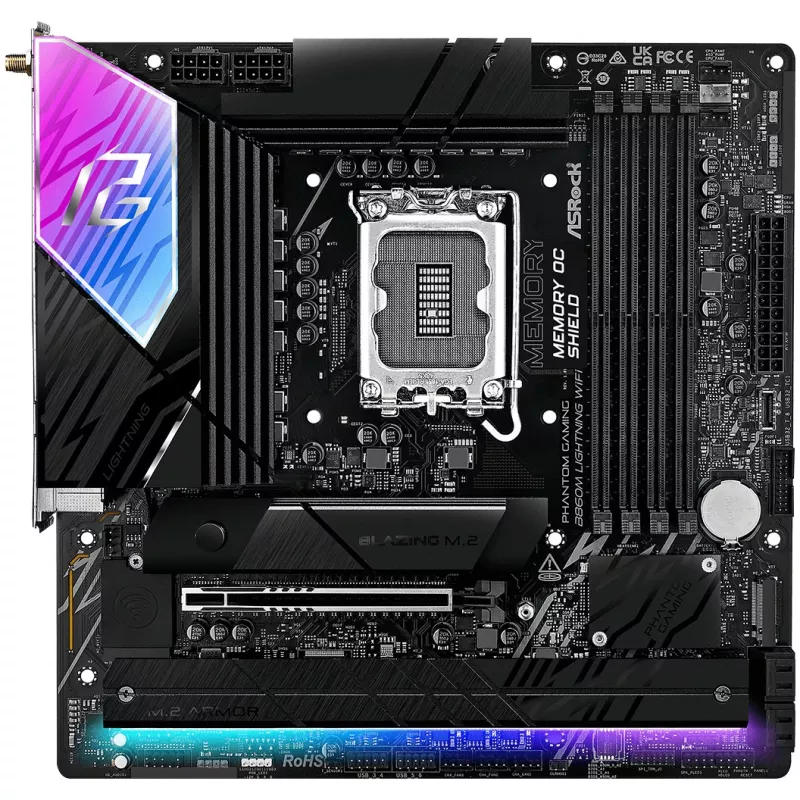 Placa-mãe ASRock B860M Lightning WiFi — Intel B860, LGA1851, microATX, DDR5, 4 DIMM, Wi‑Fi 6E, 2.5Gb LAN, Thunderbolt 4