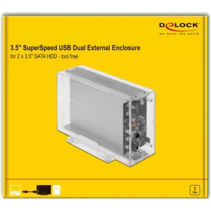 Caixa para HDD/SSD DeLOCK 42624 transparente 2,5/3,5 polegadas