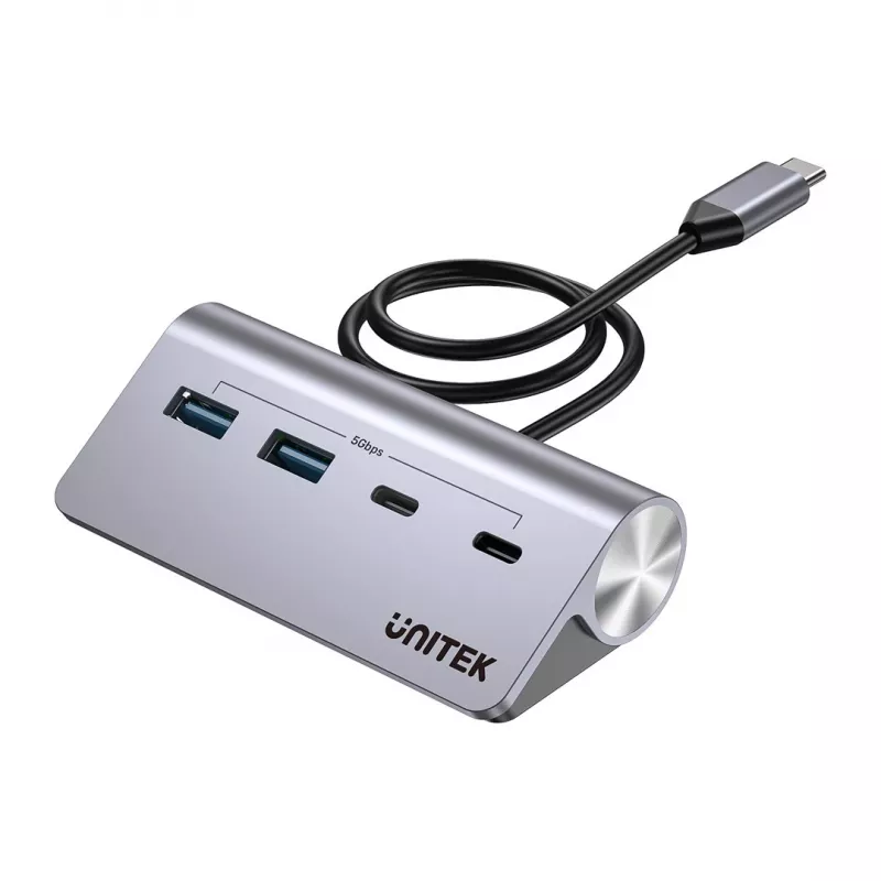 Hub USB Unitek H1337AGY01 – 4 portas (2×USB-C, 2×USB-A), até 5 Gbit/s por porta, alumínio, prateado