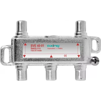 axing SVE04001 - repartidor de cabo - 75 Ohm - 5 - 2400 MHz - prateado - 1x F-Type - 4x F-Type