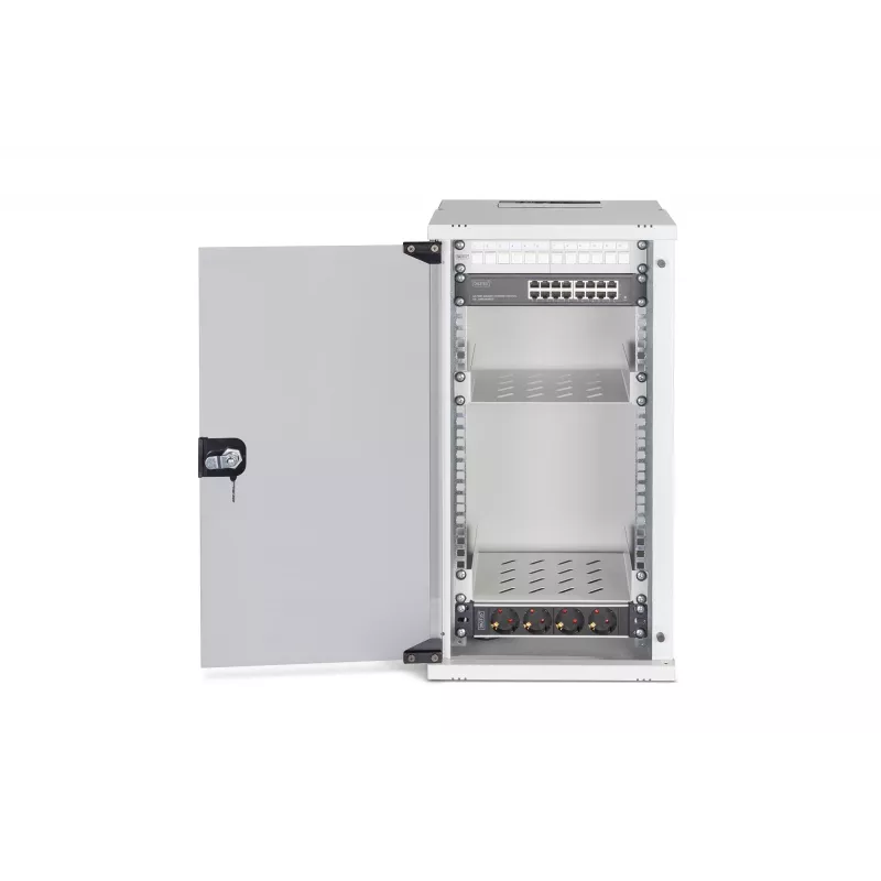DIGITUS SOHO Pro DN-49104-SET kit de rede de parede 10" 12U com acessórios, 315 x 300 mm, cinzento