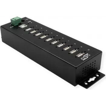 Hub USB Exsys EX-1170HMVS 10 portas metal calha DIN com proteção ESD de 15 kV