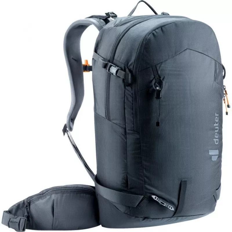 Mochila DEUTER Freerider Pro 34+ — mochila técnica para freeride e esqui de montanha, 34 L, preta, suporte para capacete, cinto de cintura