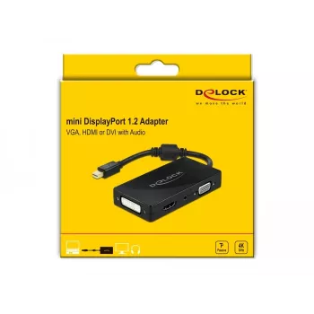DeLOCK Mini DisplayPort 1.2 para VGA HDMI DVI Áudio 4K passivo preto