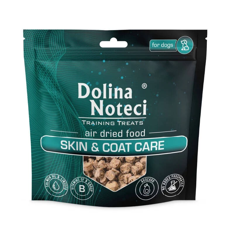 Petiscos para treino de cães Dolina Noteci Skin and Coat 130 g – sabor a carne de vaca, proteína 26 %, gordura 15 %