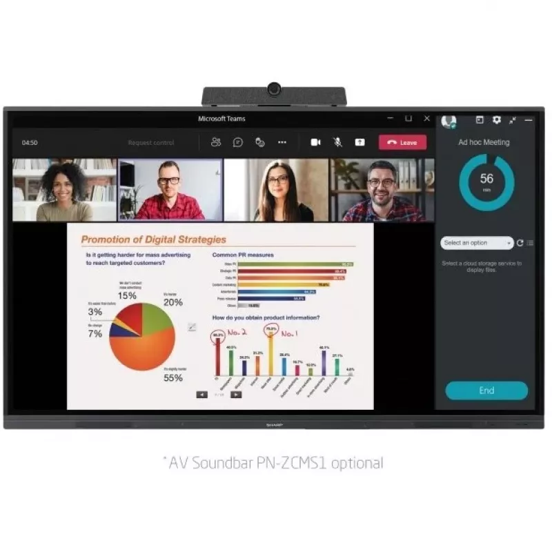 Sharp PN-L752B Quadro Interativo 190,5 cm (75 polegadas) 3840 x 2160 píxeis Ecrã Tátil Preto