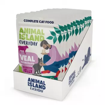 Alimento húmido para gatos animal island Everyday Carne de vitela em geleia — 12 x 85 g saquetas, gatos adultos, sem açúcar, sem soja e sem glúten