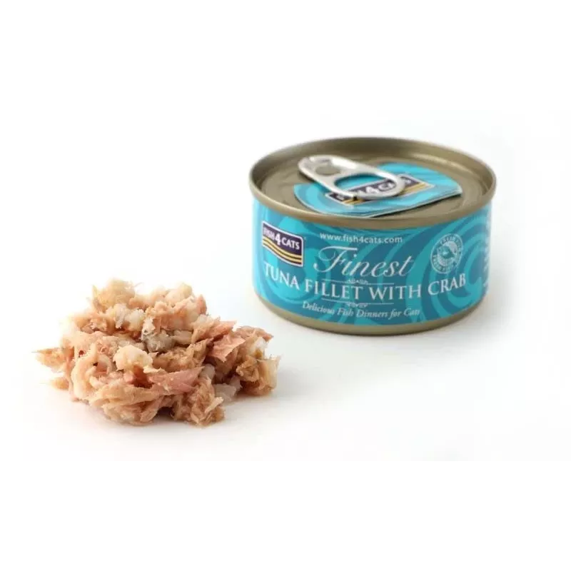 Comida húmida para gatos FISH4DOGS Filete de Atum com Caranguejo 70 g — lata, 70 g, 85% humidade, 12% proteína