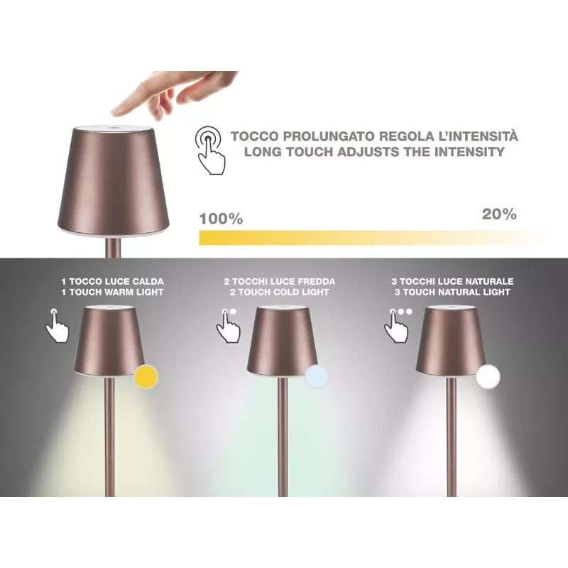 Candeeiro de mesa recarregável Beper P201UTP103, interruptor tátil, 2 W