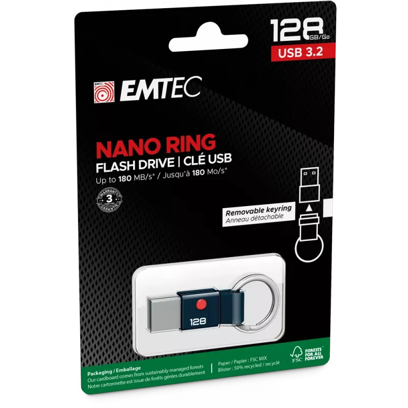 Pen drive USB EMTEC ECMMD128GT103 128 GB USB Type-A 3.2 Gen 1 (3.1) preto, leitura 180 MB/s, escrita 25 MB/s