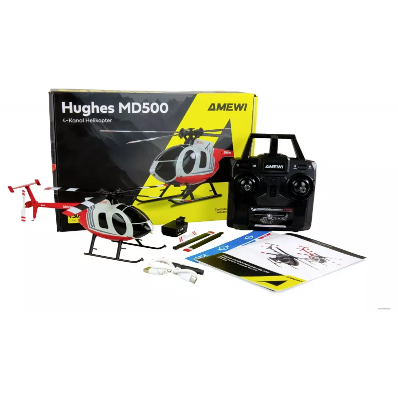 Amewi Helicóptero RC MD500 Bateria Li-Po 350mAh Prateado/Vermelho (25354)